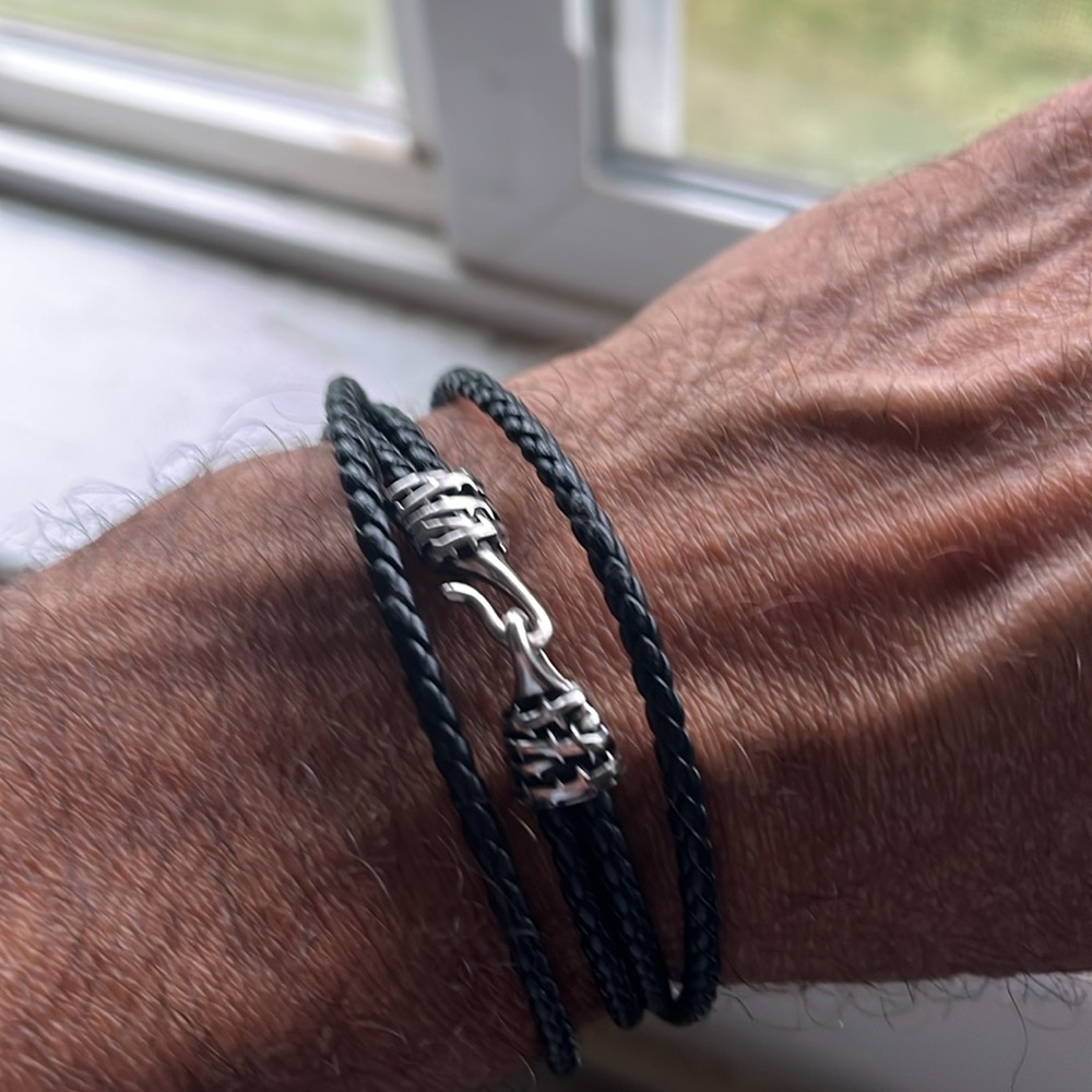 Black Braided Bracelet with Silver Clasp wrap around